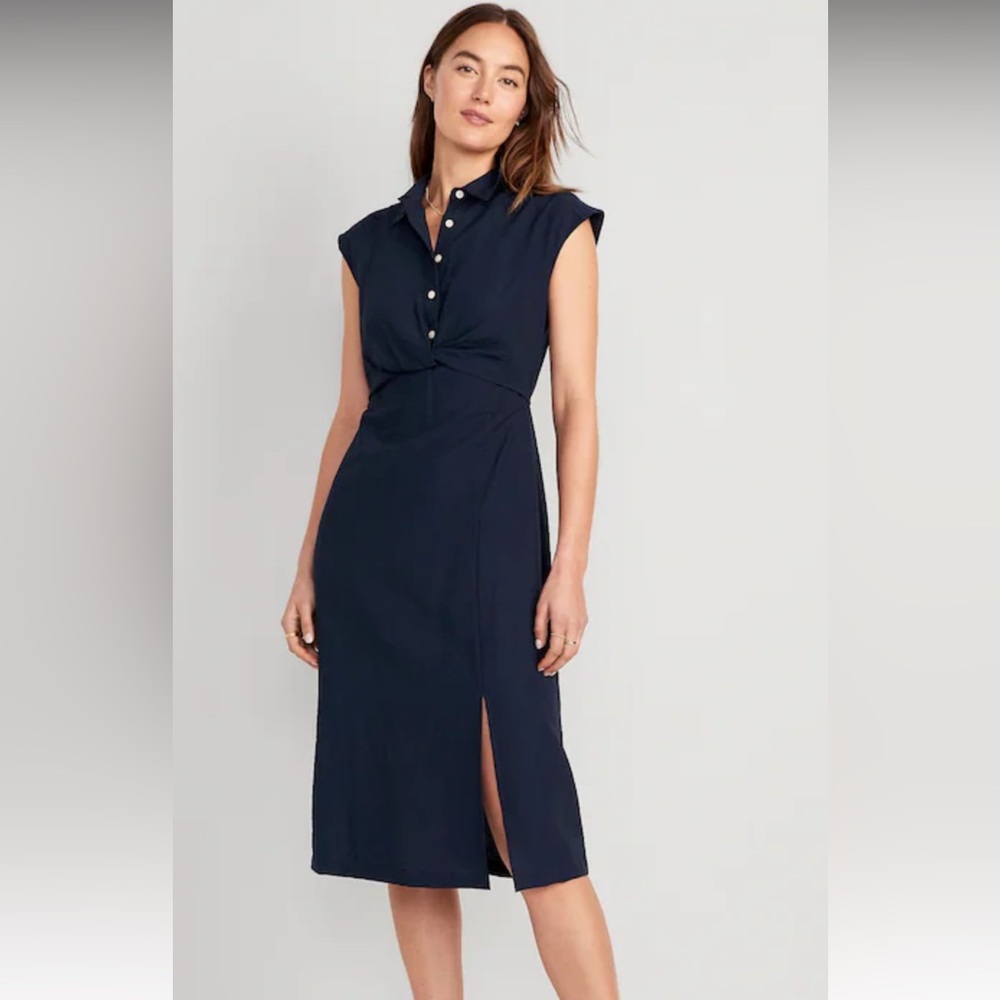 XL very dark navy blue dress with slip at bottom and slits on the sides